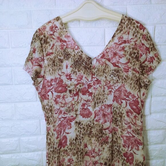 Ronni Nicole Ouida Floral Maxi Shift Dress -16 Ruffle Cap SSL Vneck Animal Pink - Picture 9 of 12